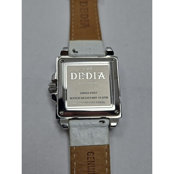 Dedia Lily LQ Diamond Accent Purple Enamel Square Swiss Quartz Watch New Battery